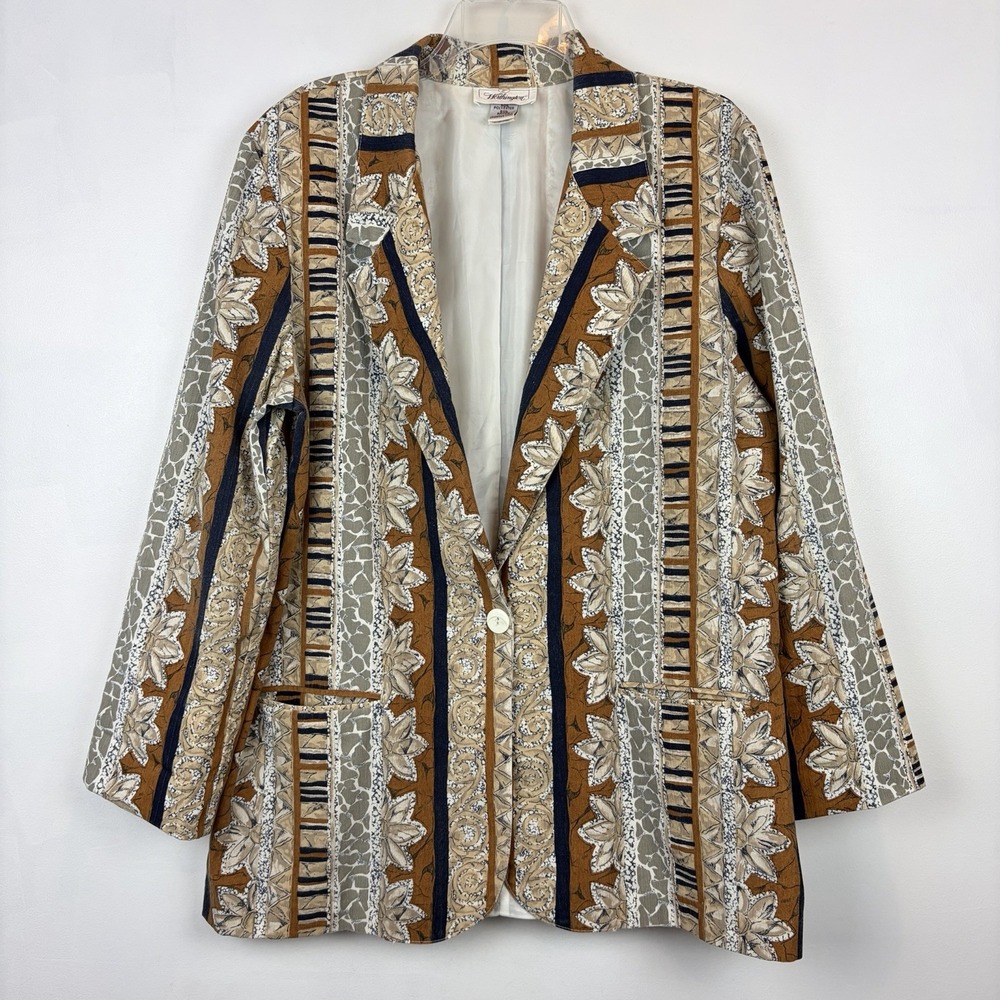 Vintage Blazer Womens Large Cream Print Statement 80s 90s Oversized Unique USA